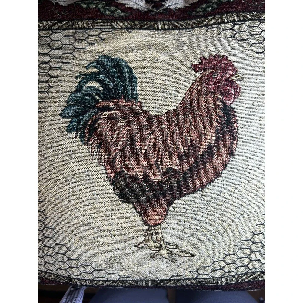Vintage Rooster Tapestry Pillow 15x15 Farmhouse Chicken Decor Cushion Accent Pad - Picture 3 of 10